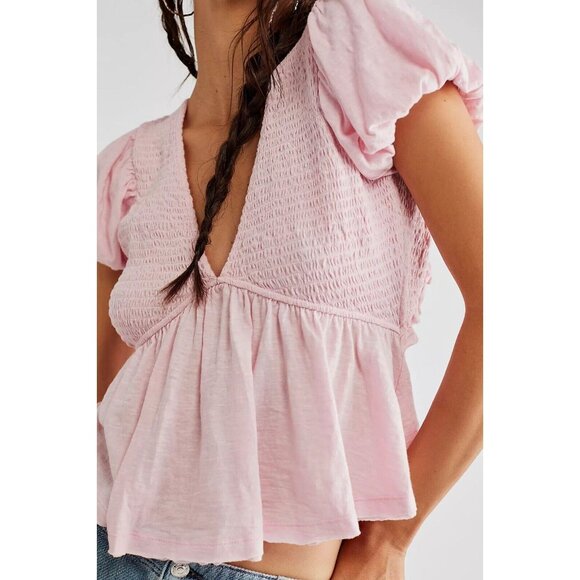 Free People Large Charlotte Sugar Spoonful Ruffled v neck Open back Pink top - Picture 3 of 8